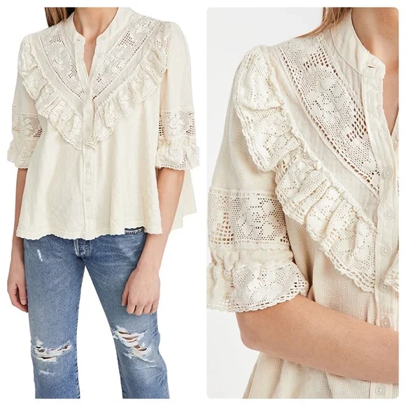 ๐
ข๐
๐
๐
Free People Walk In the Park Grey Blouse ๐ Ruffled Top Puff sleeve - Picture 1 of 11